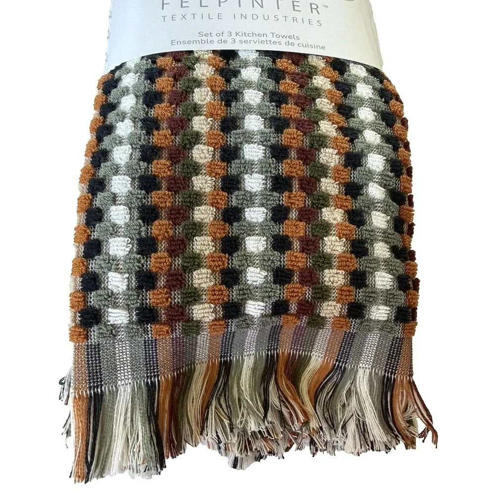 Felpinter Kitchen Dish Towels Set of 3 Rust Black Gray Check Made in PORTUGAL